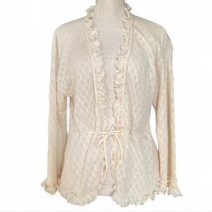 Cream Lace Cardigan with Ruffle Trim